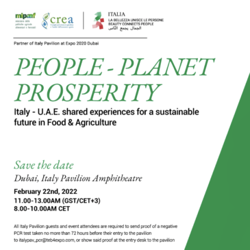 Prof Riccaboni a Expo Dubai 2020 al Forum “People, Planet, Prosperity”, 22 febbraio, per la settimana tematica “Food, Agriculture and Livelihood”,